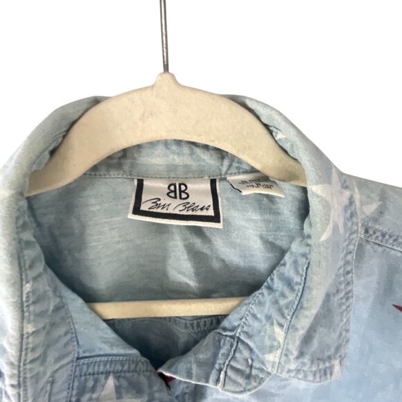 Bill Blass Women's Blue Denim Shirt L Red White Star Print Casual Streetwear - Picture 4 of 8